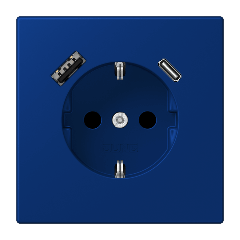 Jung LC152015CA261 Schutzkontakt-Steckdose mit USB-Ladegerät Typ AC, Safety+, Les Couleurs® 4320T, bleu outremer foncé
