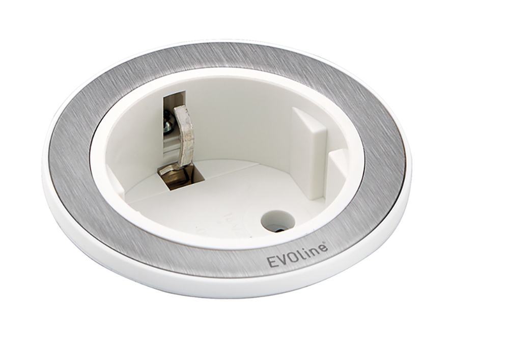EVOline® 159280006100 One mit VDE-Steckdose, 16 A mit Berührungsschutz, Netzanschlusskabel 3 m, weiß mit Edelstahleinleger