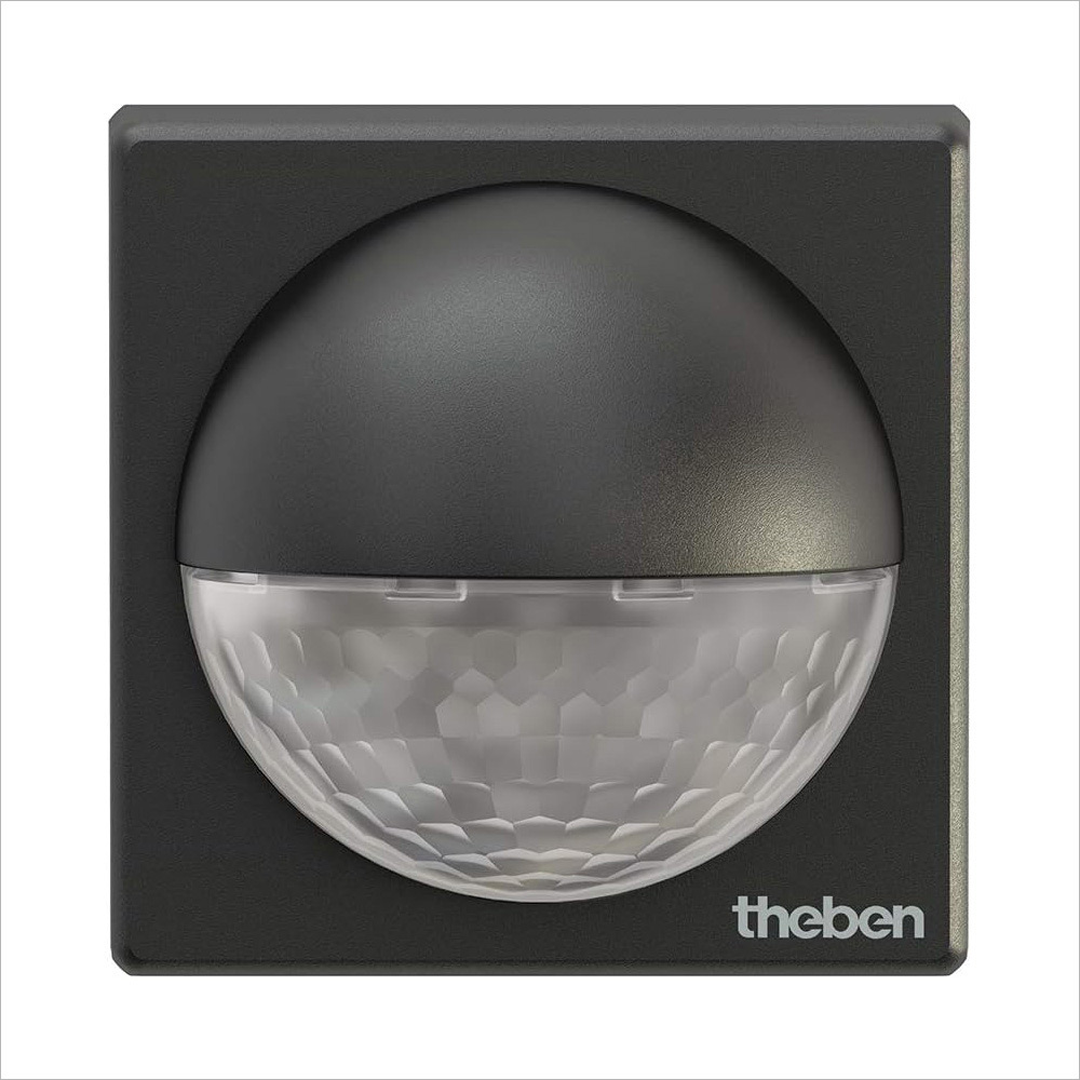 Theben 1010201 theLuxa R180 BK Bewegungsmelder 180° für Wandmontage, Lichtsteuerung, max. 12 m, schwarz