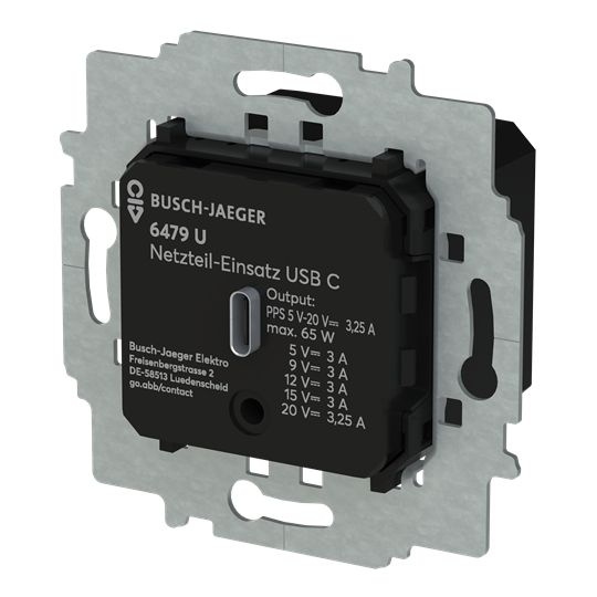 Busch-Jaeger 6479 U USB-Netzteil-Einsatz (USB Ladestation) mit USB C, Unterputz, schwarz