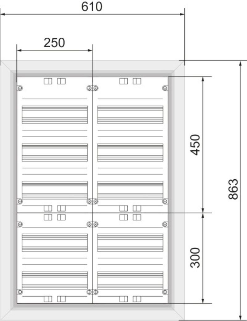 ABN UK25 Feldverteiler, 2x5-reihig, UP/HW, 120TE für REG, mit Volltüre, 610x863x125 mm, weiß