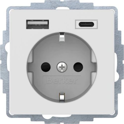 Berker 48046089 Schutzkontakt-Steckdose / USB A-C, Q.x, polarweiß samt