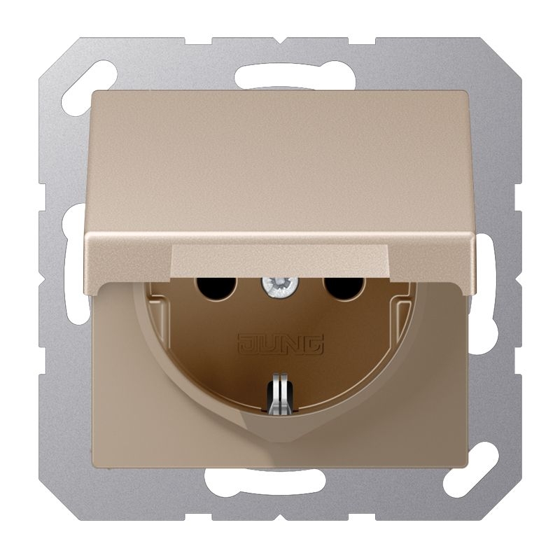 Jung A1520BFKLCH Schutzkontakt-Steckdose, Klappdeckel, Thermoplast lackiert, Serie A, champagner