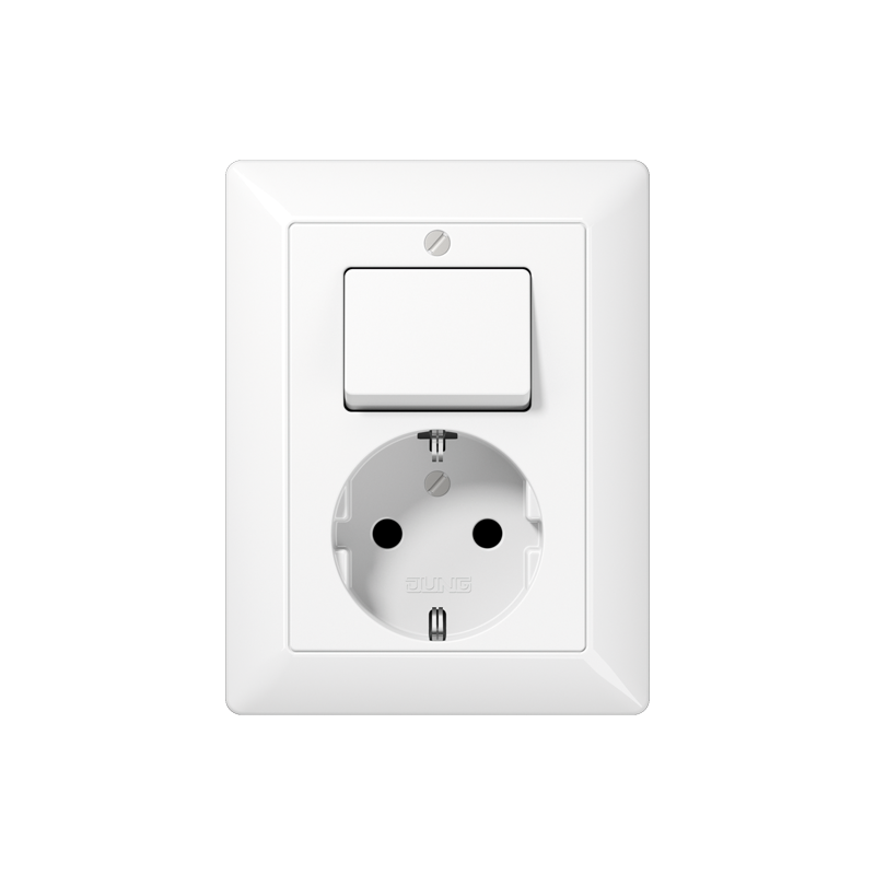 Jung AS5576UWW Schutzkontakt-Steckdose 16 A 250 V ~ mit Schalter Universal Aus-Wechsel 10 AX 250 V ~, Duroplast, Serie AS, alpinweiß