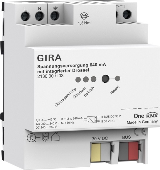 Gira 213000 Spannungsversorgung 640 mA mit integrierter Drossel für Gira One und KNX