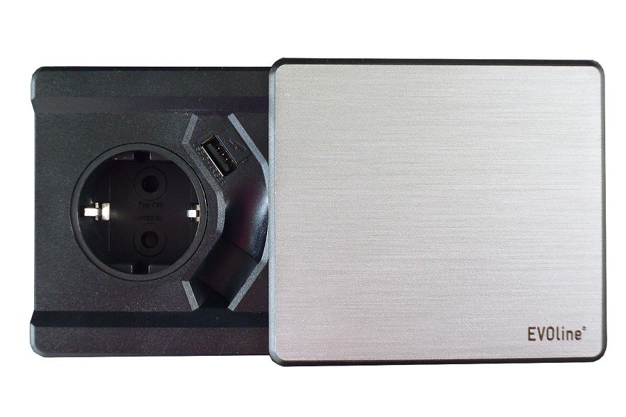 EVOline® 159270003300 Tisch-Einbausteckdose Square80 mit USB-Buchse