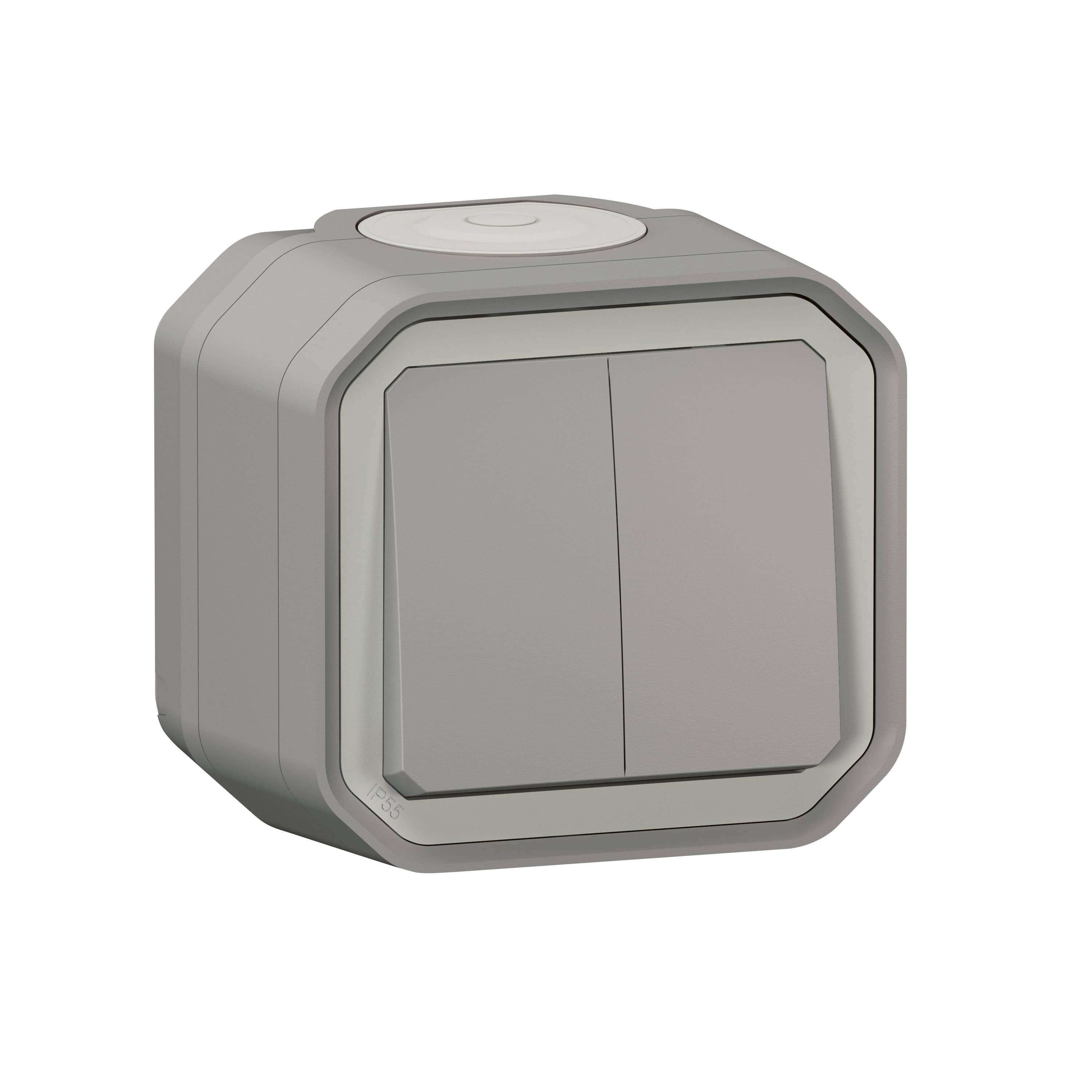Legrand 069715L Plexo New Feuchtraum-Aufputz wahlweise Doppelwechselschalter 10 AX/Taster 10 A, grau