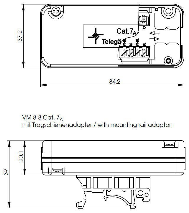 Telegärtner J00060B0069 VM8-8MT Cat.7A Verbindungsmodul mit Tragschienenadapter