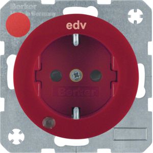 Berker 41102022 Schutzkontakt-Steckdose mit Kontroll-LED, Aufdruck EDV und erhöhtem Berührungsschutz, R.1/R.3, rot glänzend