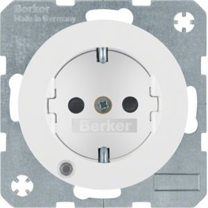 Berker 41102089 Schutzkontakt-Steckdose mit Kontroll-LED, erhöhtem Berührungsschutz und Schraub-Liftklemmen R.1/R.3/R.8 polarweiß glänzend