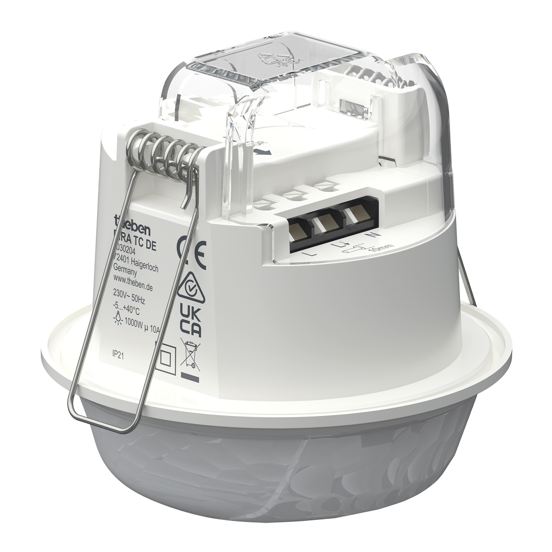 Theben 1030204 PIRA TC DE Korridormelder (PIR) für den Deckeneinbau im Innenbereich, Erfassungsbereich rechteckig 360° mit 25 x 3 m, permanente Lichtmessung, 200 W LED