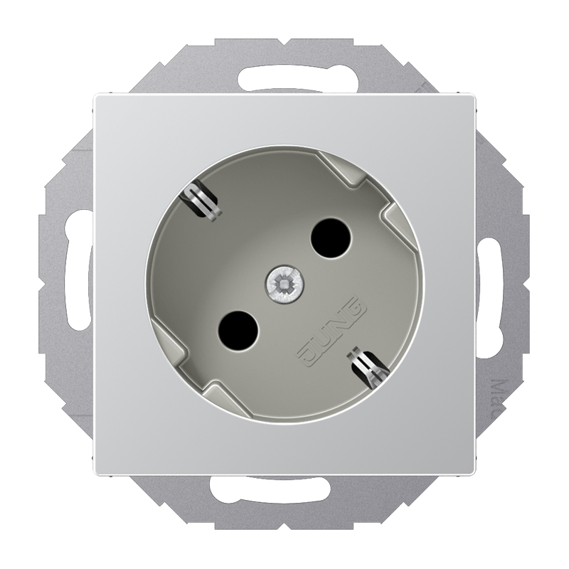Jung A520-45KIAL Schutzkontakt-Steckdose 45°, 16 A 250 V ~, SAFETY+, mit nicht geerdetem Tragring, Duroplast lackiert, Serie A, aluminium
