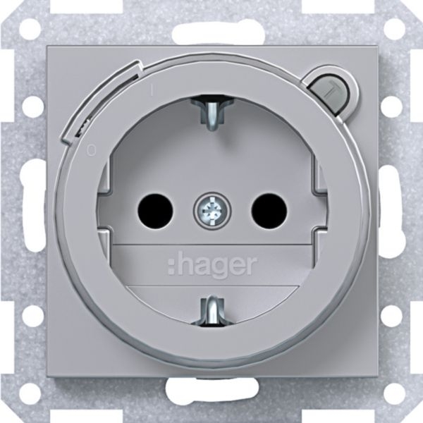 Hager WAS1261TA Schutzkontaktsteckdose mit FI-Schutzschalter, erhöhter Berührungsschutz, Schraubliftklemmen, A.x/C.x, titan matt