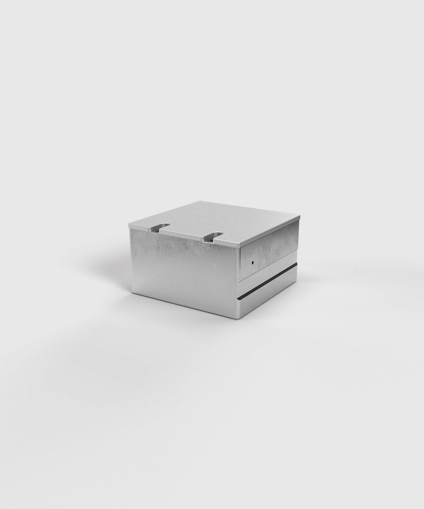 BS 8802A-3-3 Bodensteckdose, 2-fach, eckig, aufliegender Deckel aus Aluminium, 1x Schutzkontakt-Steckdose, 1x Antenne (SAT/TV/R, Enddose)