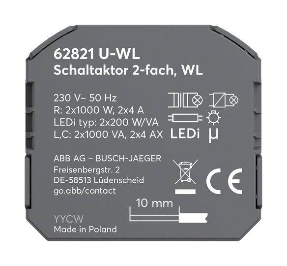 Busch-Jaeger 62821 U-WL Schaltaktor 2-fach, Unterputz, Wireless, Busch-free@home®|Busch-flexTronics®, grau/anthrazit