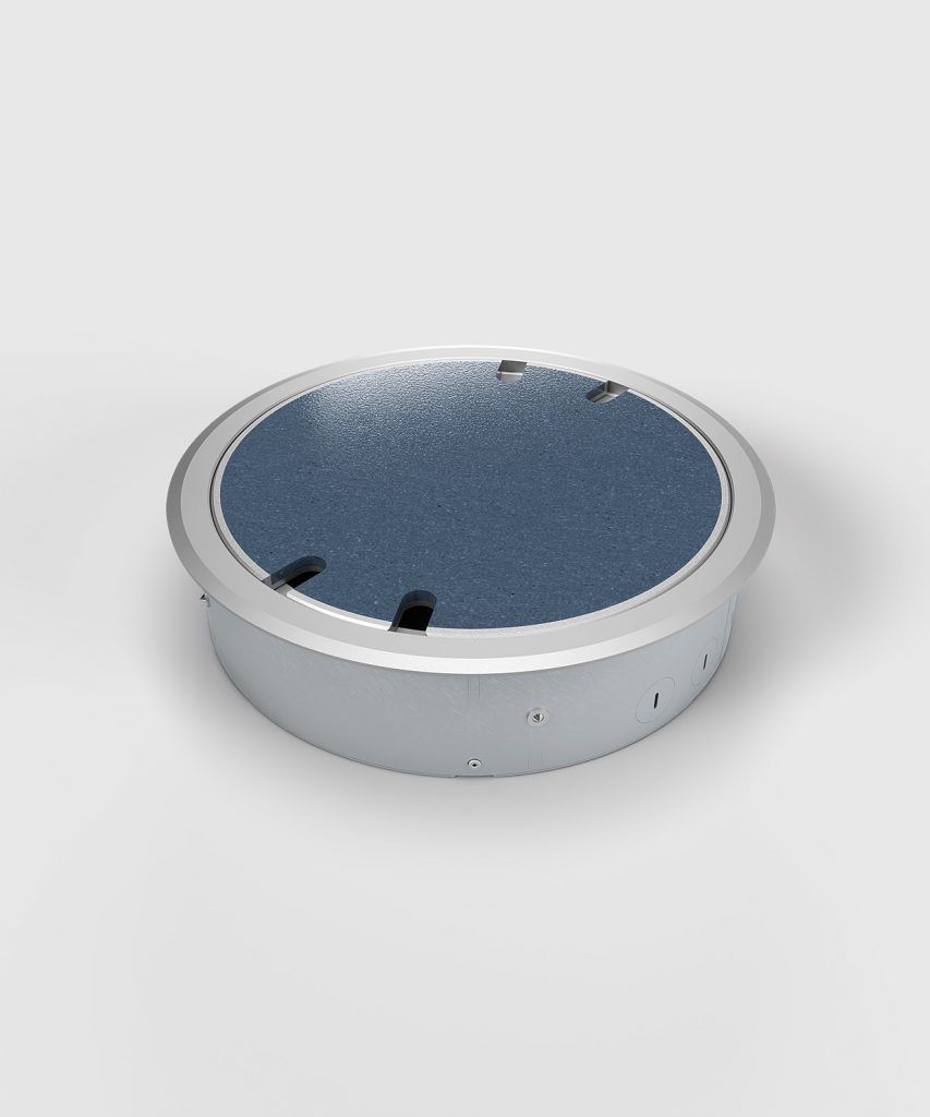 BS 9908A-1-3 Bodensteckdose, 8-fach, rund, aufliegender Deckel aus Aluminium, 8x Schutzkontakt-Steckdose