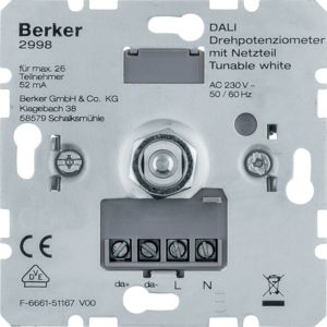 Berker 2998 DALI Drehpotenziometer Tunable white mit Netzteil, Softrastung, Lichtsteuerung S.x/B.x/K.x/Q.x metall