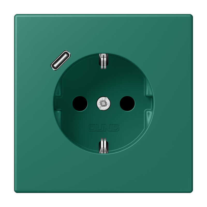 Jung LC152018C216 Schutzkontakt-Steckdose mit USB-Ladegerät Typ C, Safety+, Les Couleurs® 32040, vert anglais