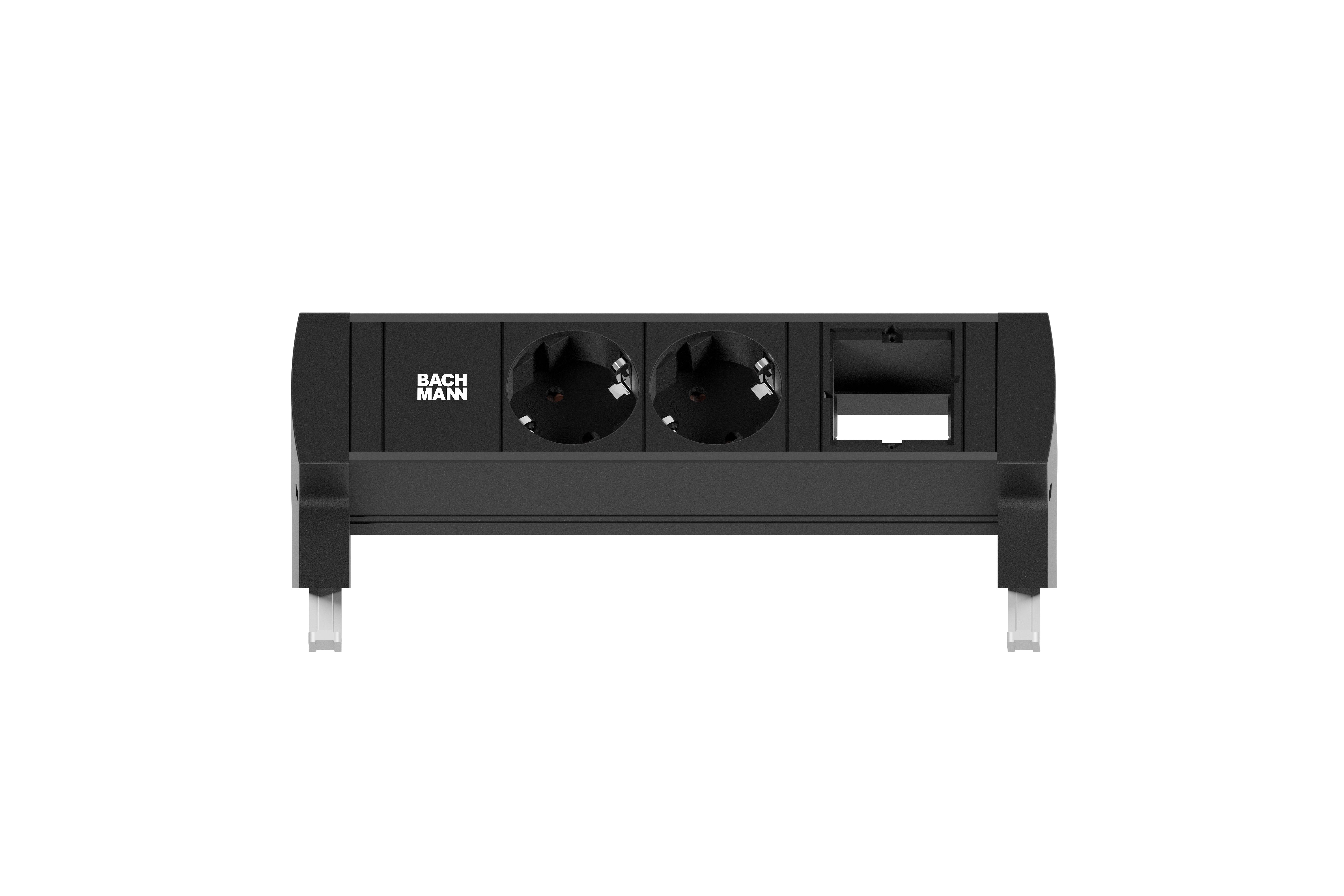 Bachmann BM0028983 Steckdosenleiste DESK STYLE, 2x Schutzkontaktsteckdose, 1x Custom Module, 0,2 m GST18, mit Haltewinkel, schwarz