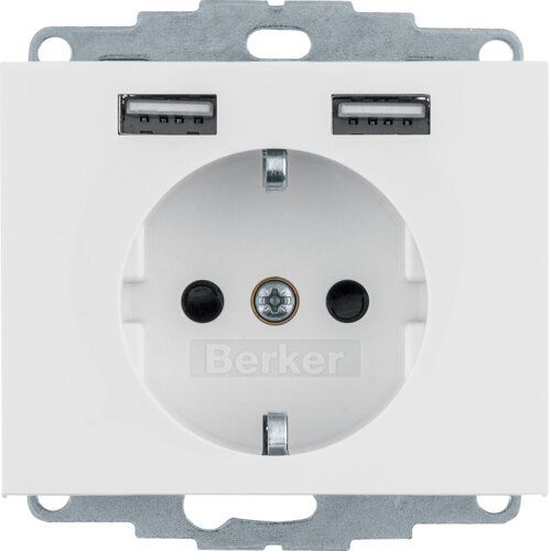 Berker 48037009 Schutzkontakt-Steckdose mit 2x USB Typ A, K1 polarweiß gl.