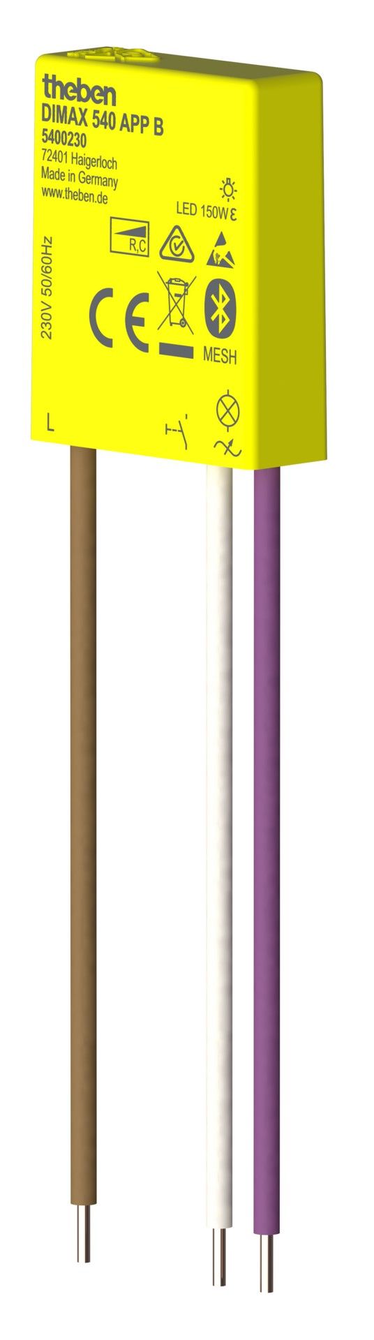 Theben 5400230 DIMAX 540 APP B Mini Unterputz Dimmer, über Bluetooth per App oder per Taster steuerbar und programmierbar, benötigt keinen Neutralleiter/Nullleiter, 100 m Kabellänge