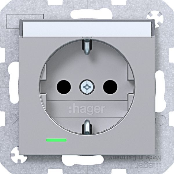 Hager WAS1402TA Schutzkontaktsteckdose mit K-LED, mit Beschriftungsfeld, erhöhter Berührungsschutz, Schraubliftklemmen, A.x/C.x, titan matt