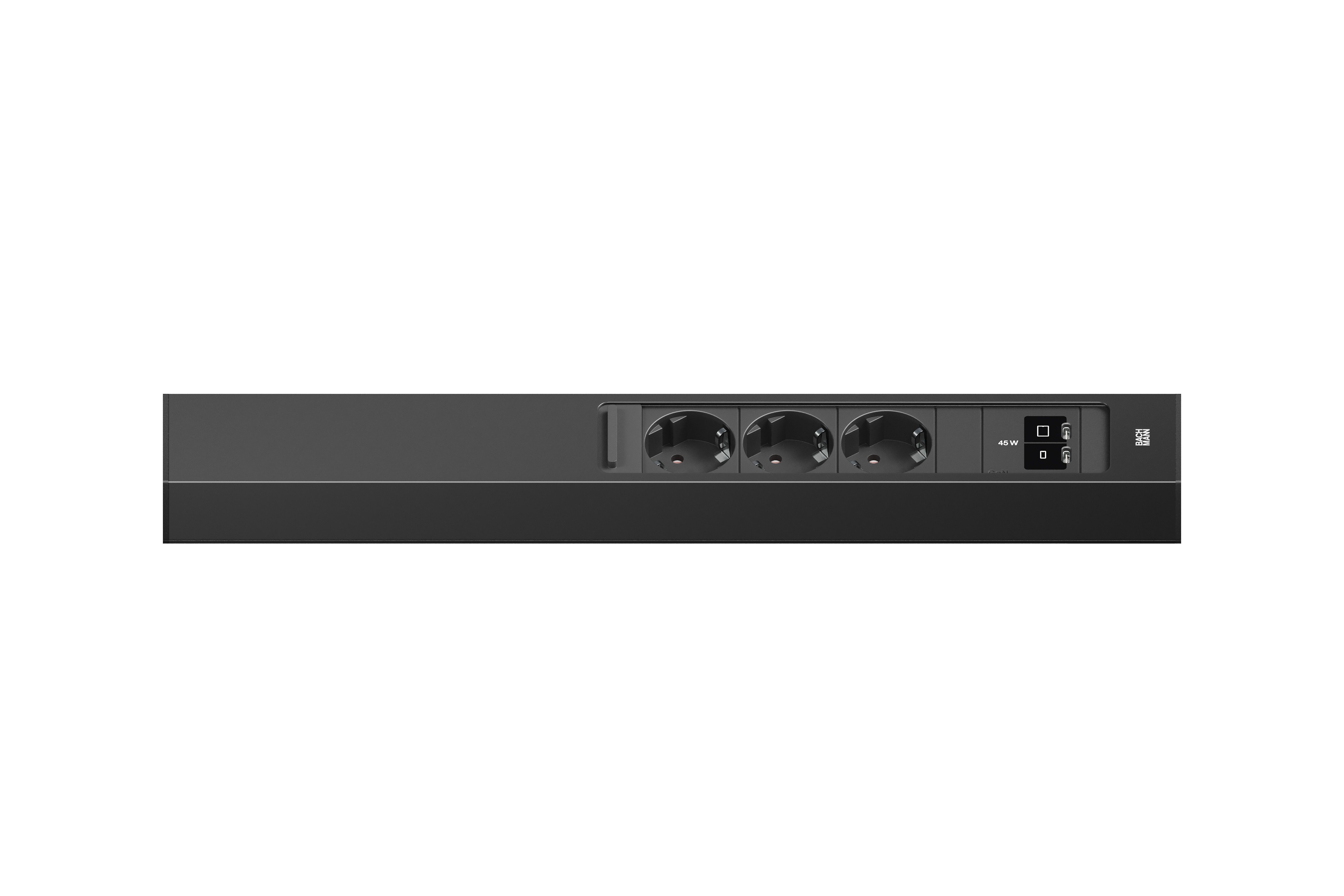 Bachmann BM0023178 Steckdosenleiste CASIA 2 Lang, 3x Schutzkontaktsteckdose, 1x USB C/C 45W, 2,0 m Aderendhülsen und beigelegter Montagestecker, schwarz
