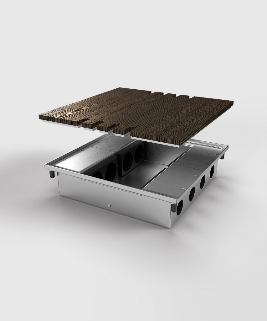 BS 8808B-1-0 Bodentank, 8-fach, eckig, belegbar, aufliegender Deckel aus Aluminium, 8x Schutzkontakt-Steckdose