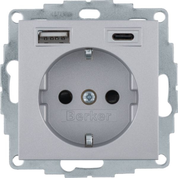 Berker 48141404 Schutzkontakt-Steckdose / USB A-C, 20 W, mit erhöhtem Berührungsschutz, S.x/B.x, alu matt