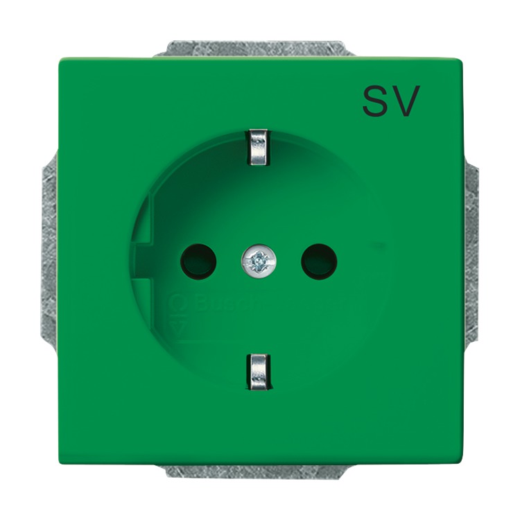 Busch-Jaeger 20 EUCB-13-82-102 Schutzkontakt-Steckdosen, Safety+, mit Aufdruck "SV", grün glänzend, Plattform 63