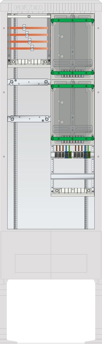 ABN SZ205ZZ2401 Zähleranschlusssäule 2 ZP, 4pol, HLAK, 25 mm², IP54, ZP-Abd, grau