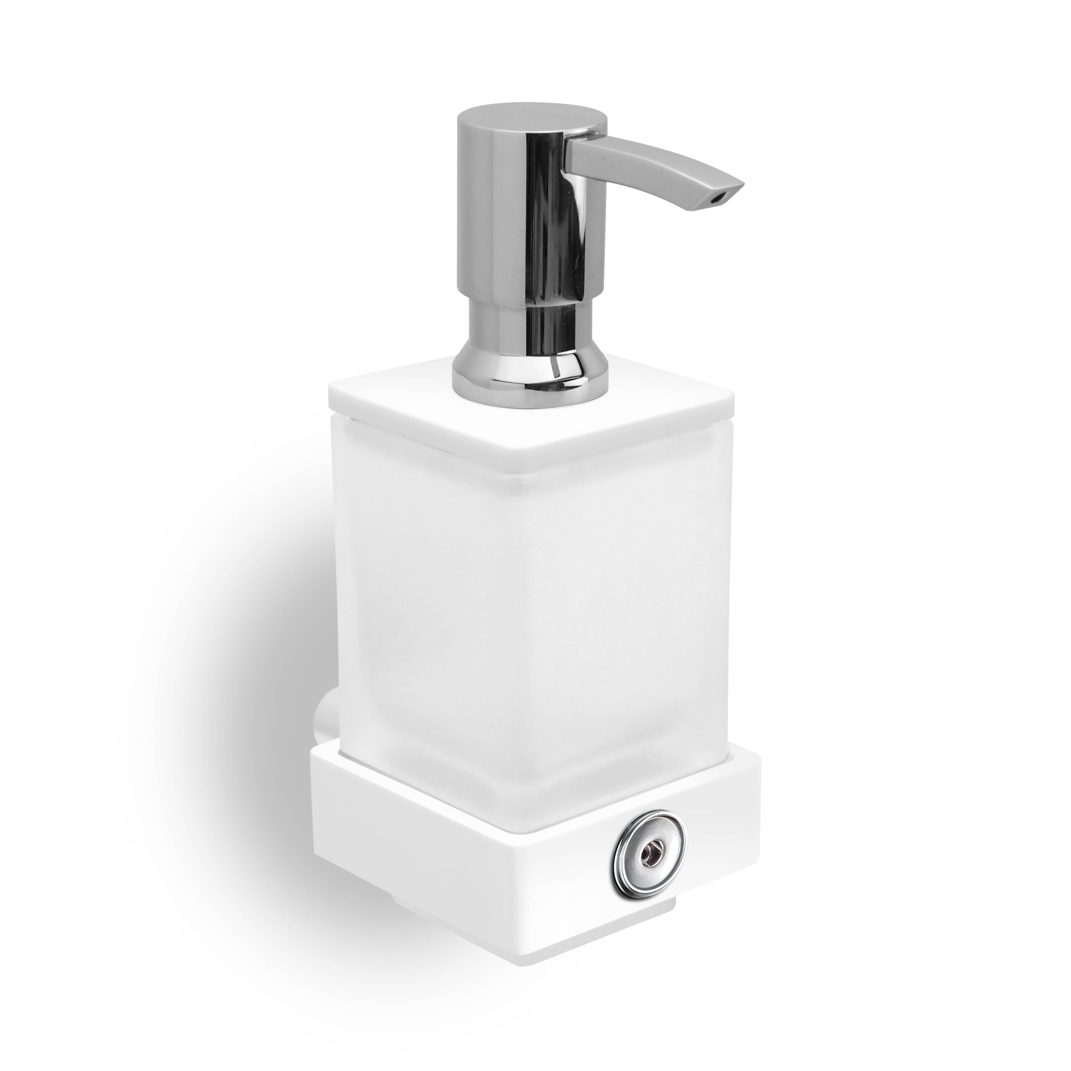 qles HLBD6035 Badhalter Lotionspender, für Merten D-Life, Glas satiniert, beleuchtet/LED/warmweiß (3000k), Lotosweiß, brillant, IP44, inkl. Druckknopfaufnahme