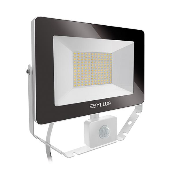 ESYLUX EL10810886 LED-Strahler mit Bewegungssensor, Aluminiumgehäuse, IP65, 50 W, 5000 lm, 3000 K, weiß
