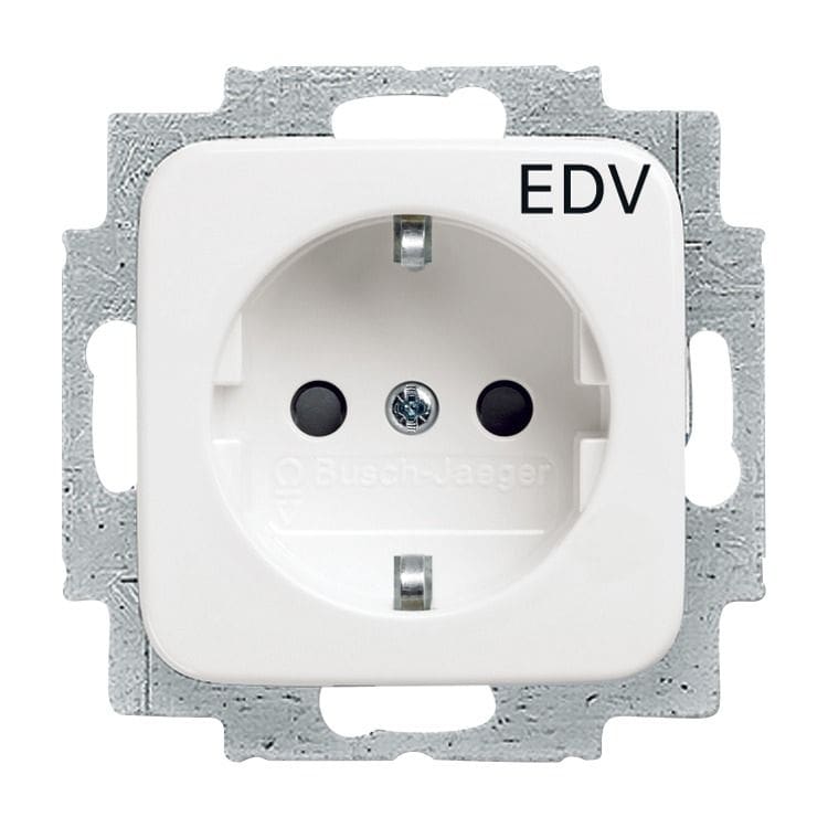 Busch-Jaeger 20 EUC/DV-214 Schutzkontakt-Steckdose mit Aufdruck "EDV" ,mit Befestigungskrallen, alpinweiß glänzend, Reflex SI