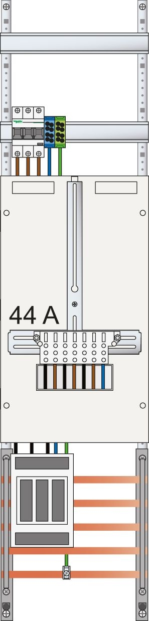 ABN Z17910D Zählerfeld 3Pkt, 1Z (44A), NH00, mit sHS/ZSK, IP43, SK2, 5-polig, BxHxT 250x1050x210 mm