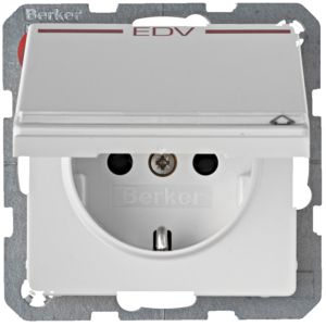 Berker 47526059 Schutzkontakt-Steckdose mit Klappdeckel, Audruck EDV, Beschriftungsfeld und erhöhtem Berührungsschutz, Q.x, polarweiß samt