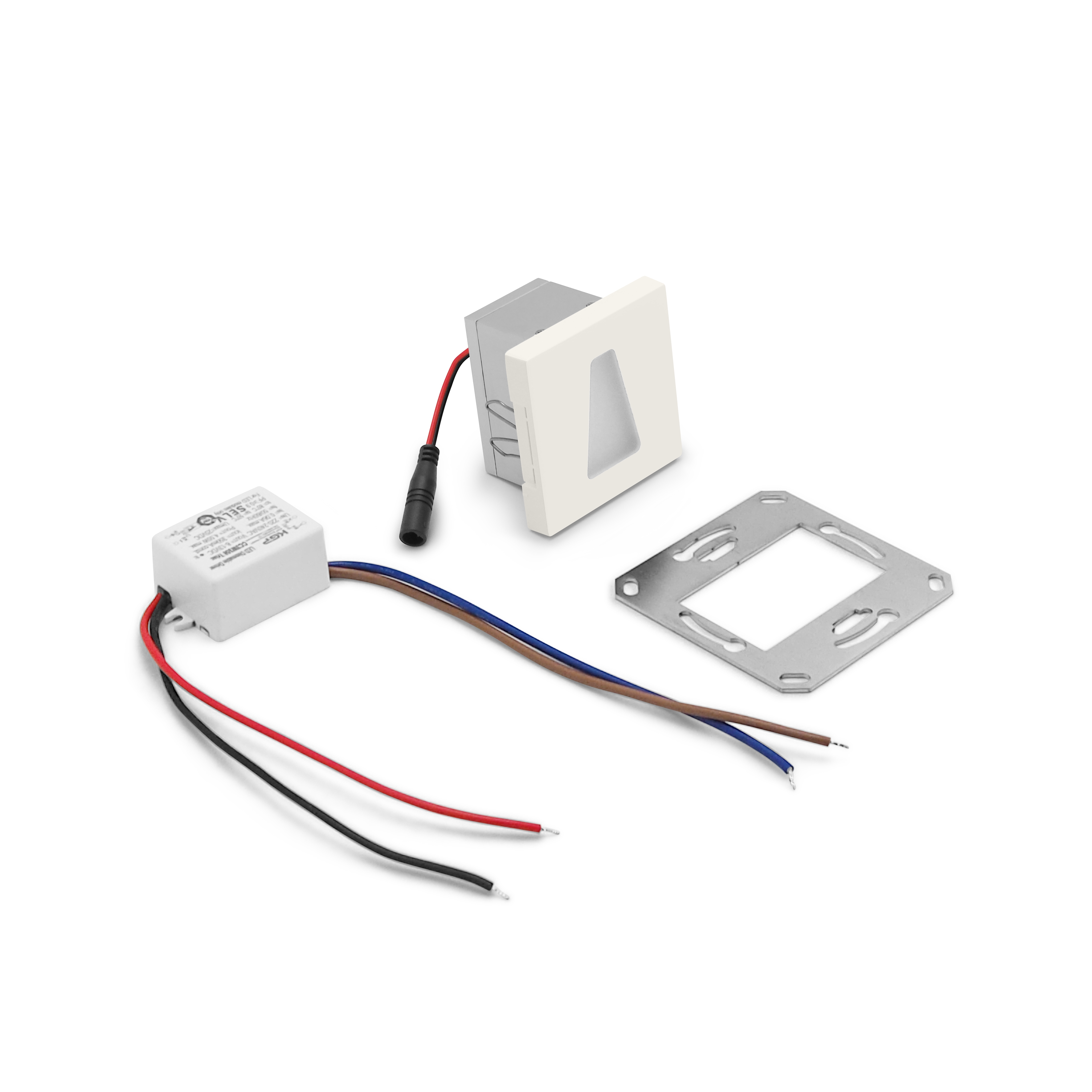 qles WET0619 Wandeinbauleuchte Trapez, für Merten System-M, beleuchtet/LED/warmweiß (3000k), Polarweiß glänzend, brillant, IP44