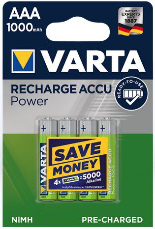 Varta ACCU Batterien 5703 AAA/Micro Akku 1000mAh 4-Stück