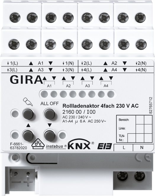 Gira 216000 Jalousieaktor 4-fach 230V AC mit Handbetätigung