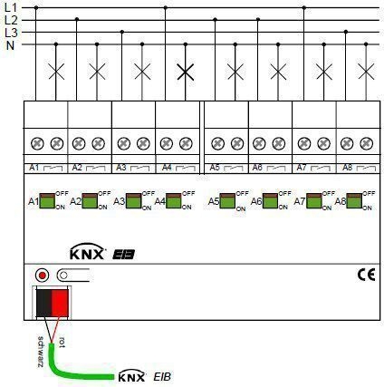 Gira 104600 Schaltaktor 8-fach 16 A mit Handbetätigung und Strommessung für C-Lasten, für KNX
