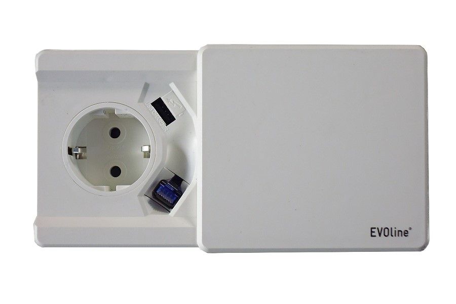 EVOline® 159270002000 Tisch-Einbausteckdose Square80 mit USB u.CAT6 3m flexibel