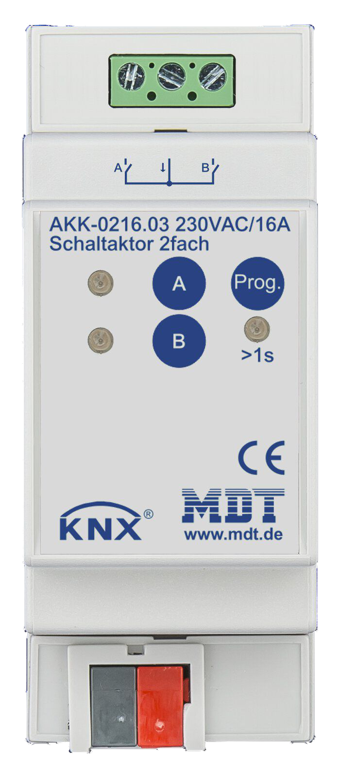 MDT AKK-0216.03 Schaltaktor 2-fach, 2TE REG, 16A, 230VAC