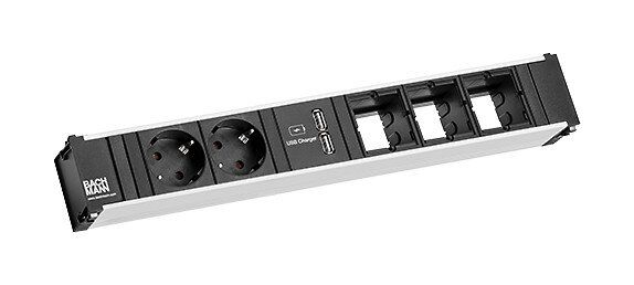 Bachmann 912.0168 CONI Steckdosenleiste ALU, 6-fach / ca.356mm, 2 Schutzkontaktsteckdosen, 1 USB Doppelcharger, 3 ABD Custom Module leer, Zuleitung 0,20m H05VV-F 3G1,50qmm, Wieland GST18 Steckverbinder