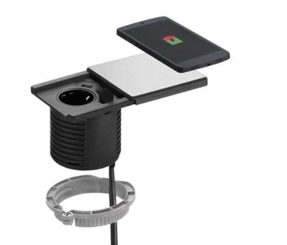 EVOline® Tisch-Einbausteckdose Square80 mit Qi-Ladestation +USB-Buchse