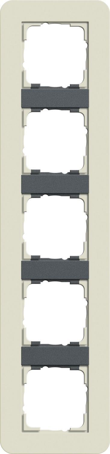 Gira 0215427 Abdeckrahmen 5-fach, Gira E3, sand Soft-Touch mit Trägerrahmen anthrazit