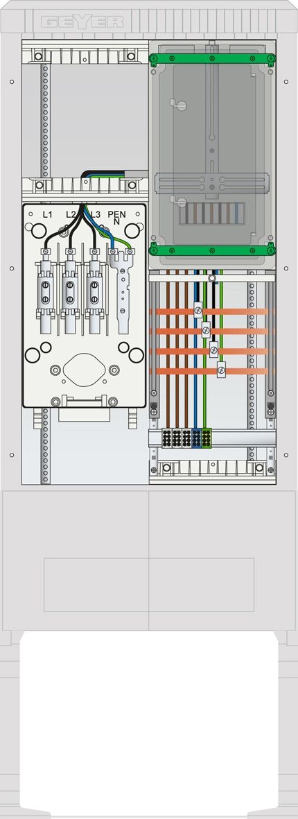 ABN SZ175ZL1403 Zähleranschlusssäule 1 ZP, Leerpl, 4pol, HLAK, 25 mm², IP54, ZP-Abd, HAK, grau