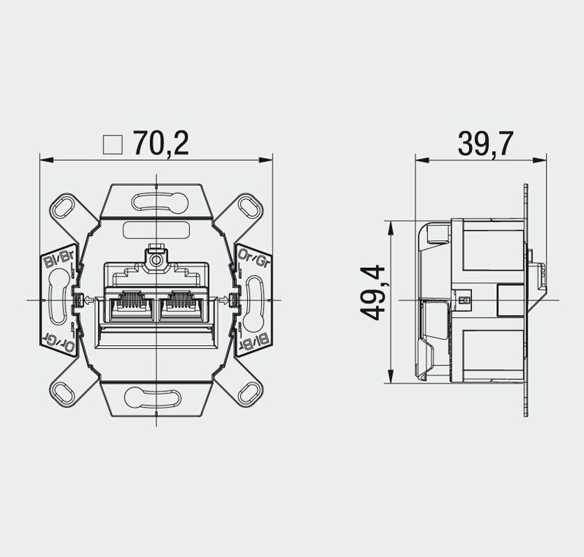Rutenbeck 136104070 Netzwerkdose Flex UAE-Cat.6A iso-8/8 Up 0 2-fach