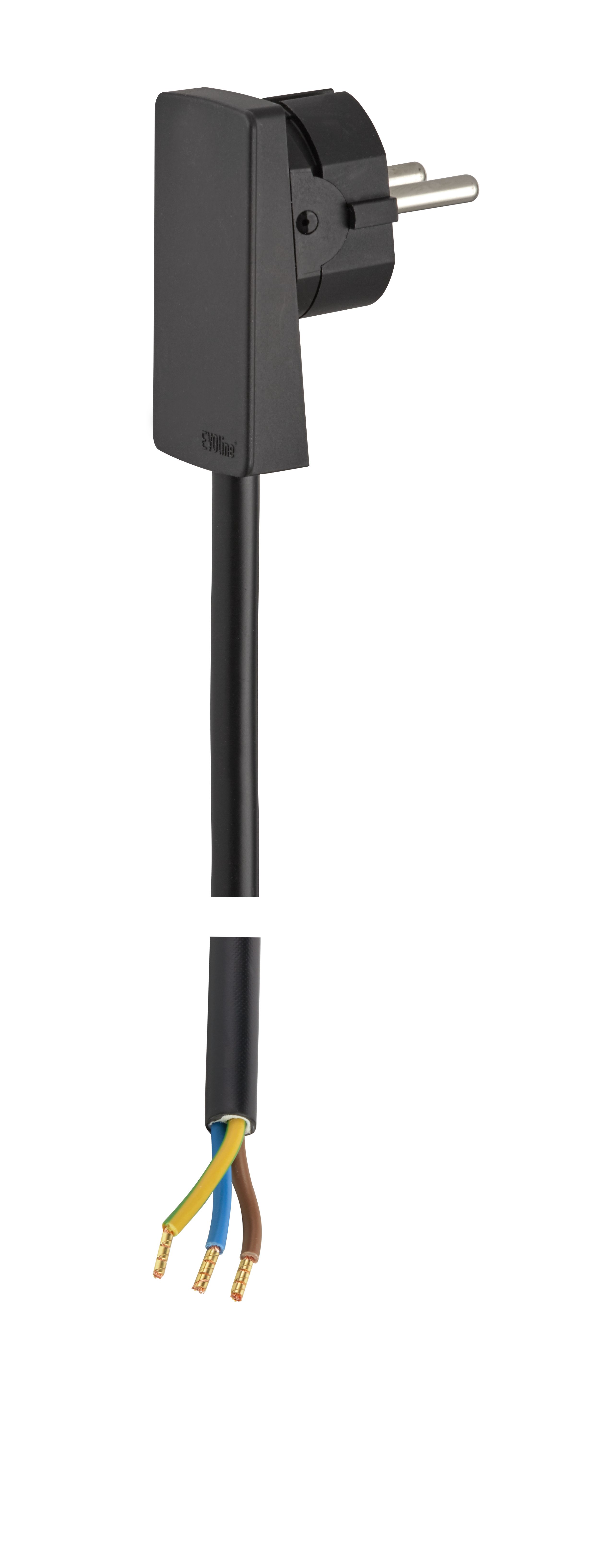 EVOline® 151200151100 PlugMini Fix flacher Schutzkontakt-Stecker mit Anschlußkabel, Aderendhülsen, schwarz