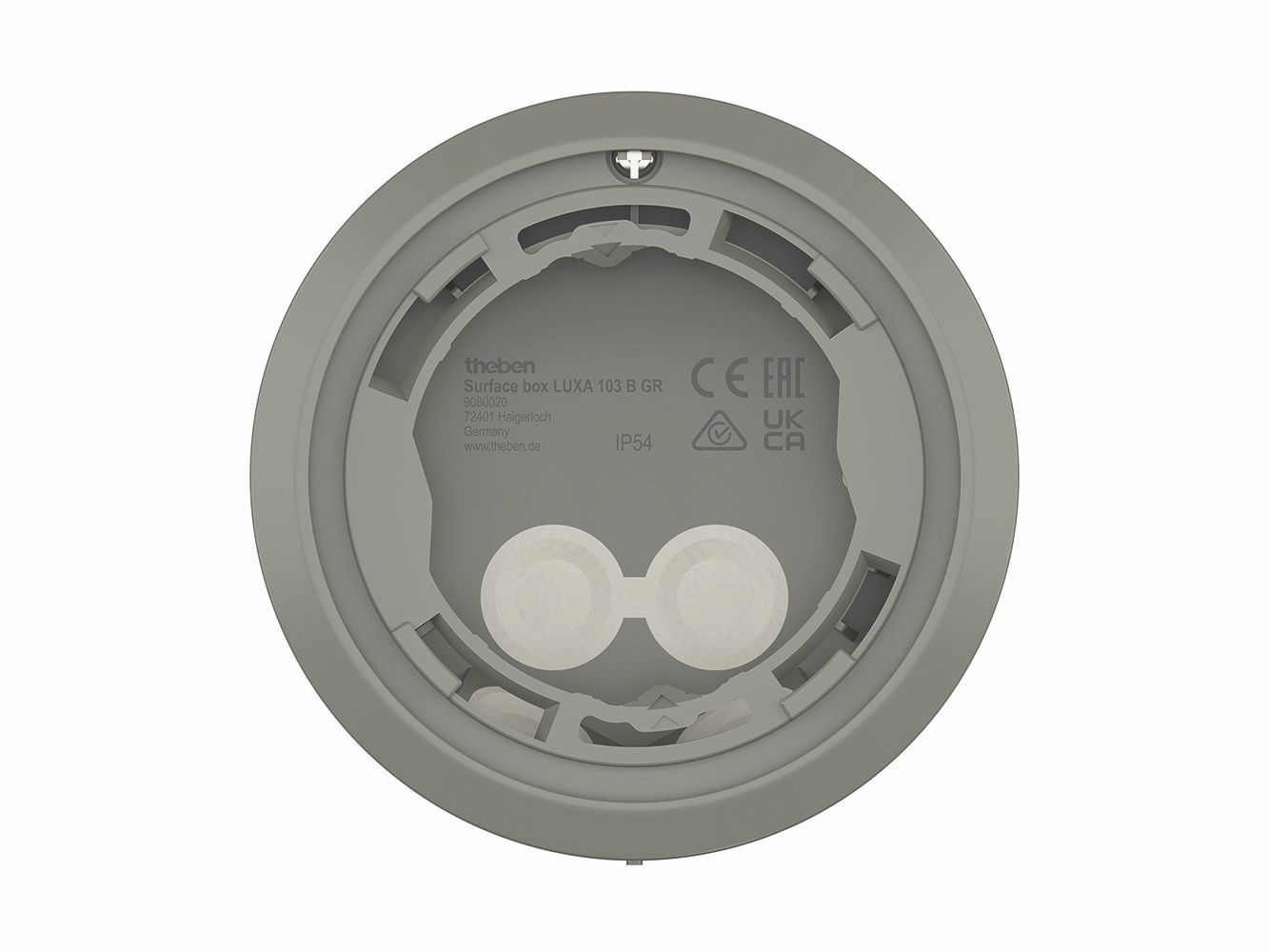 Theben 9080020 Surface box LUXA 103 B GR AP-Rahmen für Präsenzmelder LUXA 103 KNX und LUXORliving BI360, grau