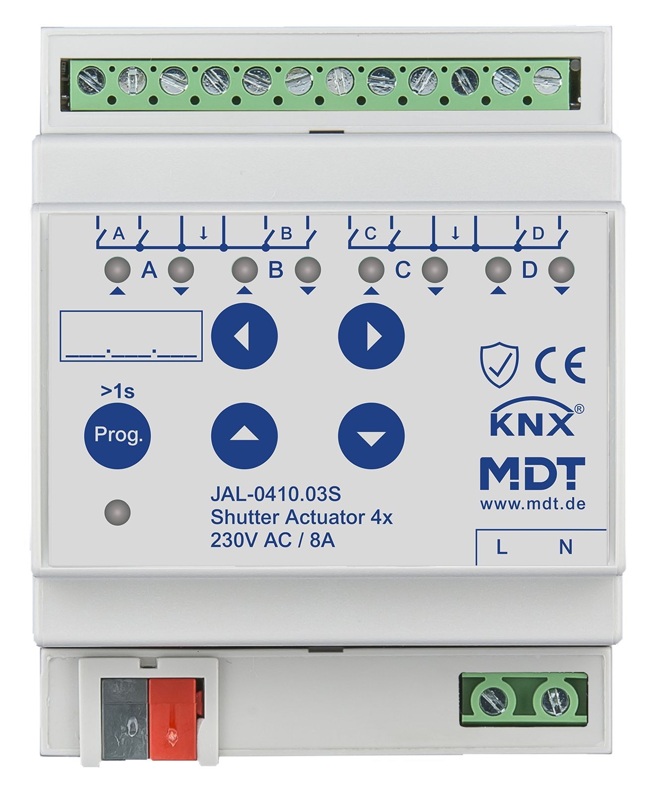 MDT JAL-0410.03S KNX Jalousieaktor 4-fach, 4TE REG, 8 A, 230 V AC